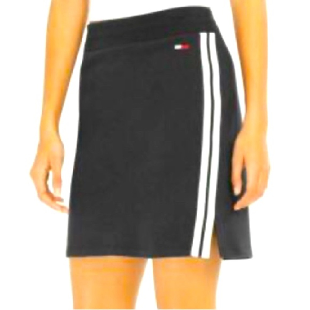 Tommy Hilfiger black A-line athletic skirt w/white stripes (worn once)